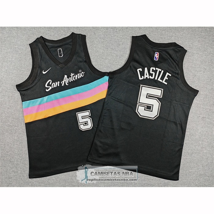 Camiseta Nino San Antonio Spurs Stephon Castle NO 5 Ciudad 2025-26 Negro
